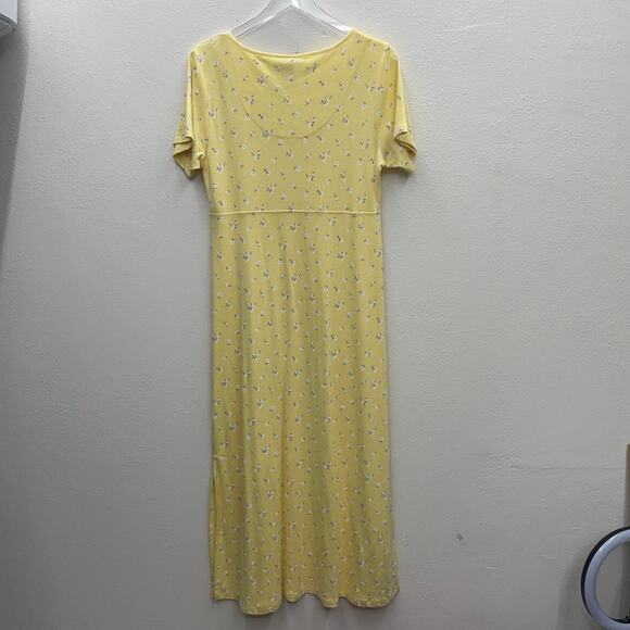 High Sierra Intimates Yellow Floral Short Sleeve Maxi Dress Size Medium - Picture 6 of 7